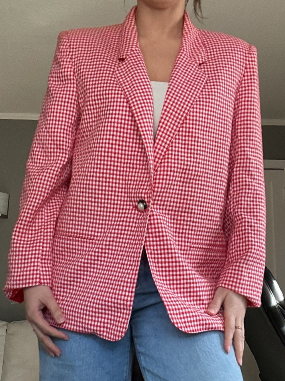 Vintage Leslie Fay Red Checkered/Gingham Sportswear Blazer